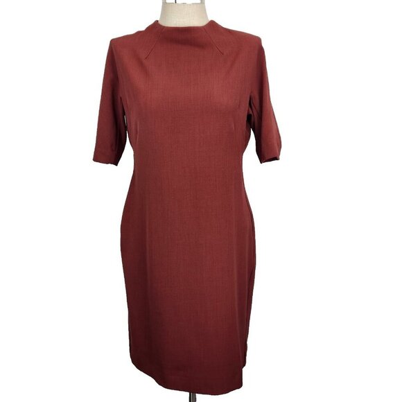 M.M. Lafleur Farnoosh Sheath Dress 14 Brick Red Short Sleeve Stretch Classic - Picture 1 of 12